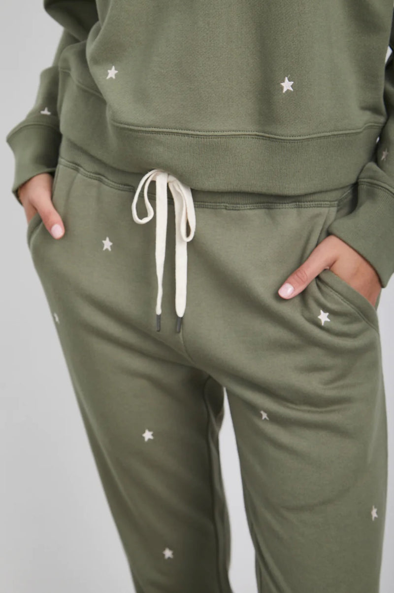 Rails Kingston Sweatpants in Olive with Embroidered Ivory Stars