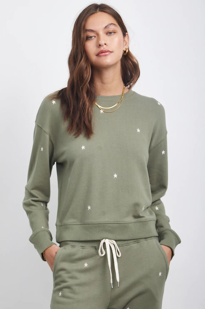 Rails Ramona Sweatshirt in Olive with Embroidered Ivory Stars