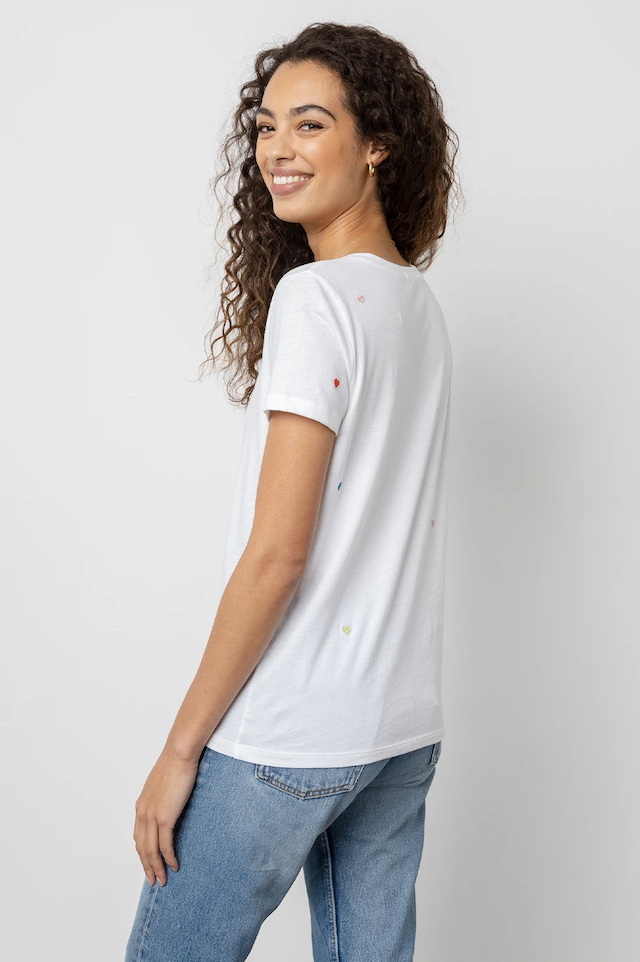 Rails Cara White Tee with Embroidered Hearts