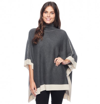 Splendid- Turtleneck Poncho in Charcoal Grey/ Camel