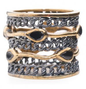 Melinda Maria Elizabeth Chain Ring - Gold/Black