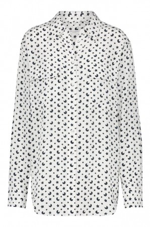 Equipment Signature Silk Shirt in Bright White Multi Moon Print -front